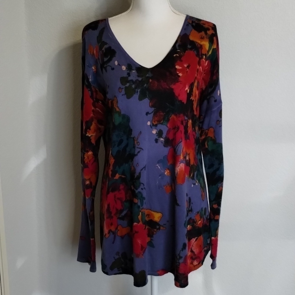 Soft Surroundings Sz M Fleur Aquarelle Floral Knit Top Floral Womens